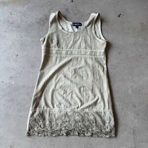Gretty Zueger Green Mineral Wash Tunic S Cotton Organic Relaxed Lace Trim‎ Tank